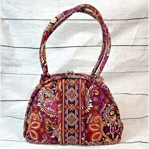 Vera Bradley Safari Sunset Alice Shoulder Bag Purse Kiss Lock Purple Boho